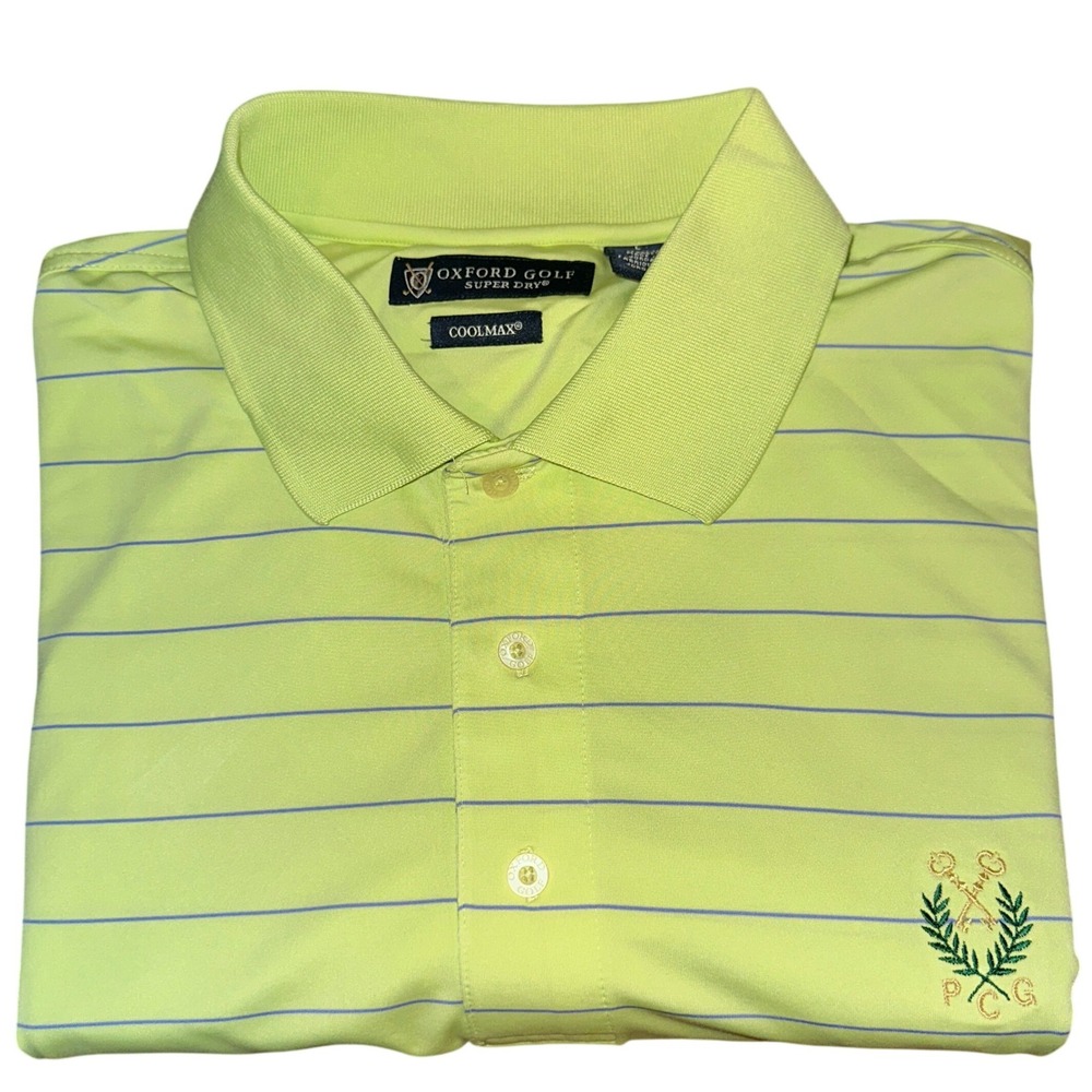 Oxford Golf Coolmax Polo Mens L Green Striped Peachtree Golf Club PCG Crest‎